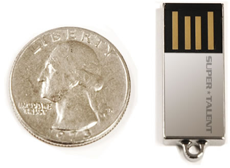 World’s smallest 8GB USB Drive weighs less than a nickel! Supertalent Smallestusb World’s smallest 8GB USB Drive weighs less than a nickel!