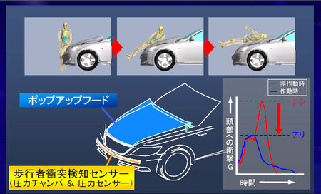 road crossing thumb 450x272 Toyotas newly developed pop up hood helps reduce pedestrian head injury caused by collision with a vehicle